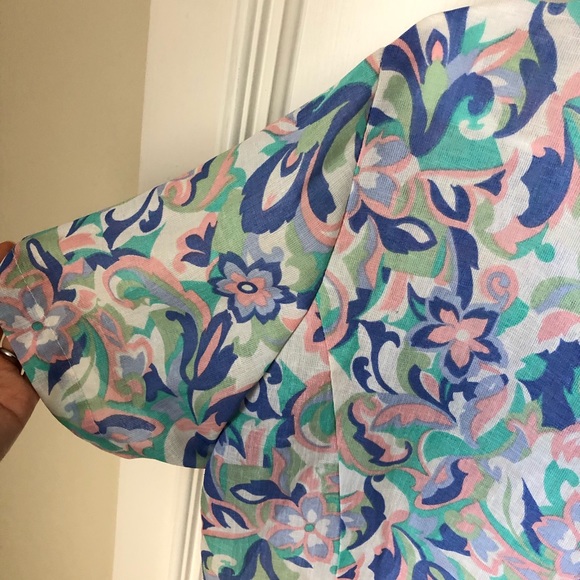 Vintage Vtg Pastel Floral Button Cropped Blouse Large L Easter - Picture 6 of 7